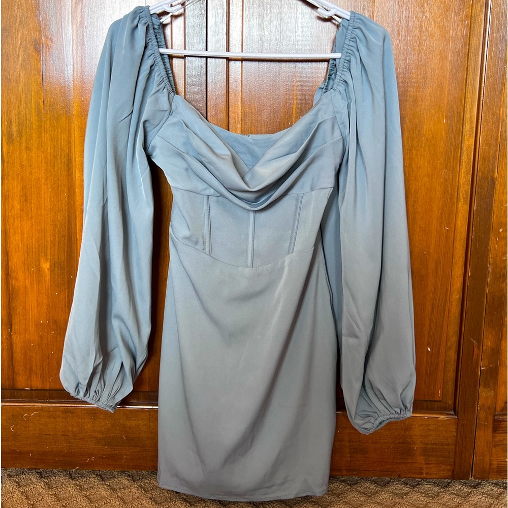 Princess Polly Lillie Long Sleeve Mini Dress Sage